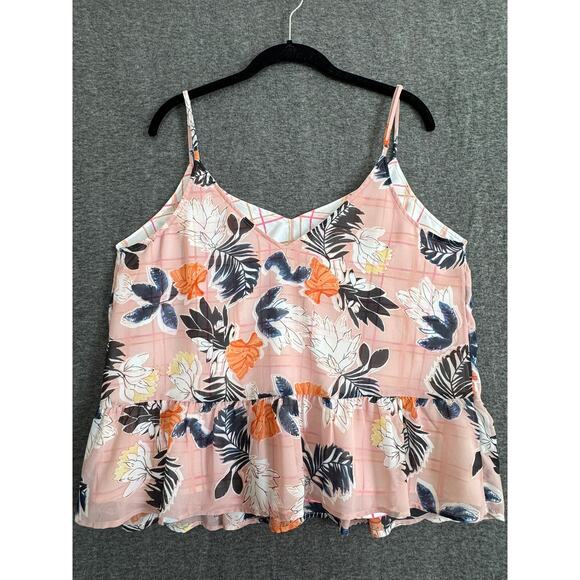 Babydoll Floral Peplum Top Pink Orange Blue Large Adjustable Straps Y2K Style - Picture 2 of 6